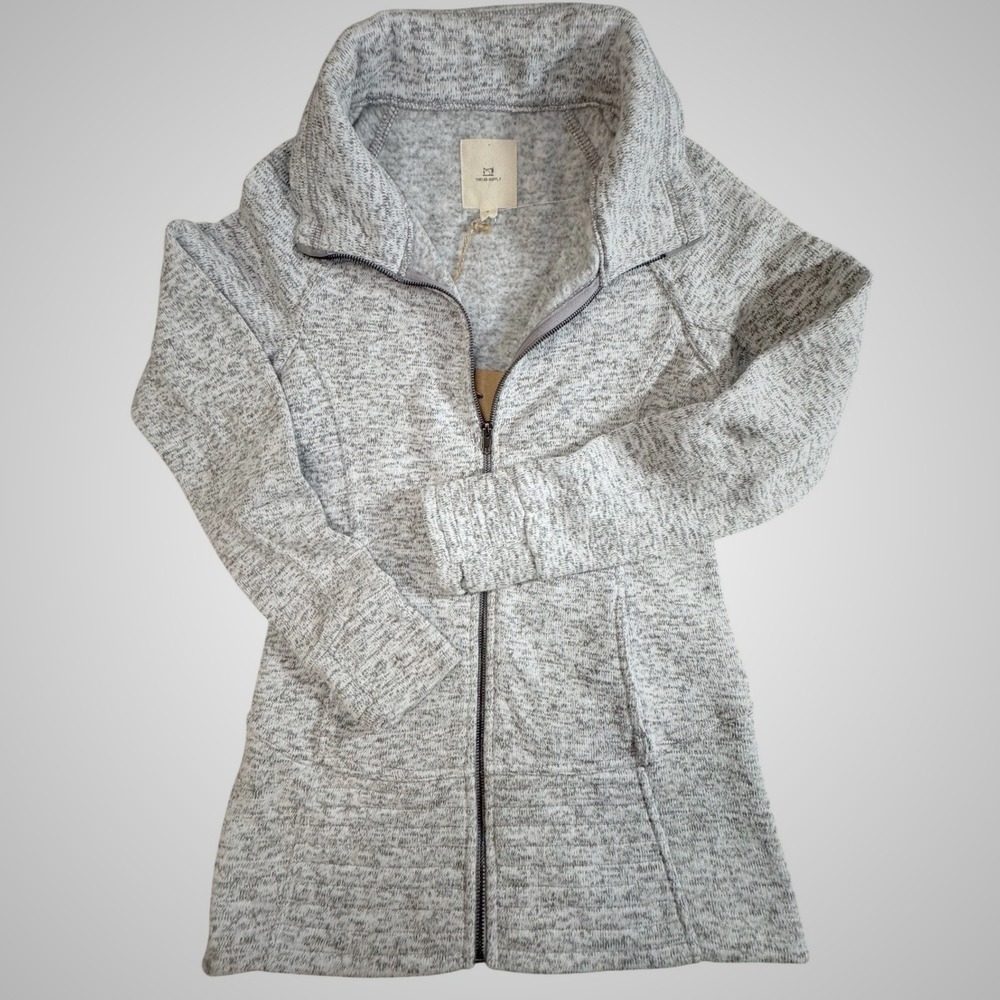 Thread & Supply Womens Grey Marl Full Zip Funnel Neck Sweater Jacket Small Rare